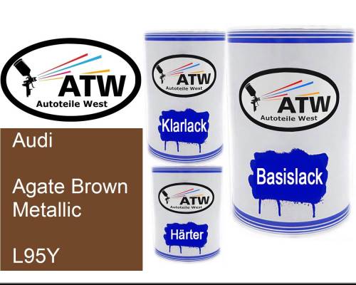 Audi, Agate Brown Metallic, L95Y: 500ml Lackdose + 500ml Klarlack + 250ml Härter - Set, von ATW Autoteile West.